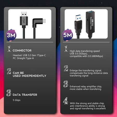 Cable Only with Relay Amplifier Chip and USB 3.2 Gen 1 Cable No Power Supply 3M Oculus Quest Link Cable 26FT Extension Cable 8M 5M Cable Only with Relay Amplifier Chip and USB 3.2 Gen 1 Cable No Power Supply 3M Oculus Quest Link Cable 26FT Extension Cable 8M 5M